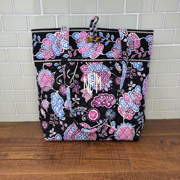 Vera Bradley Handbags - Vera Bradley Alpine Floral Quilted Tote Bag Monogram NPM Blue Purple Plaid